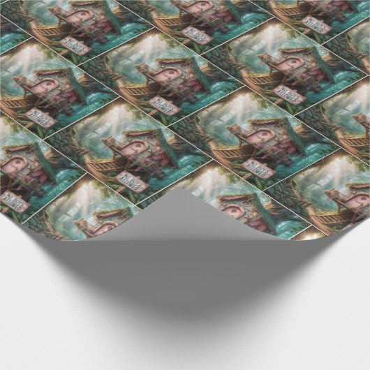 Girly Treehouse Met Een Grappig Teken In Een Bos Cadeaupapier (Hoek)