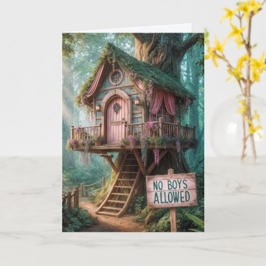 Girly Treehouse voor de verjaardag van kleindochte Kaart (Gele Bloem)