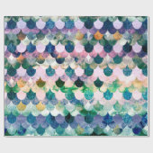 Girly Trend Blue Mermaid Fish Scales Cadeaupapier (Vlak)