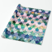 Girly Trend Blue Mermaid Fish Scales Cadeaupapier (Uitgerold)