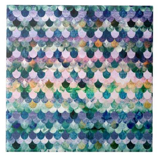 Girly Trend Blue Mermaid Fish Scales Tegeltje (Voorkant)