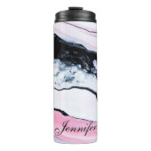 Girly TRENDY BLACK WHITE PINK MARBLE ADD JOUW NAAM Thermosbeker (Voorkant)