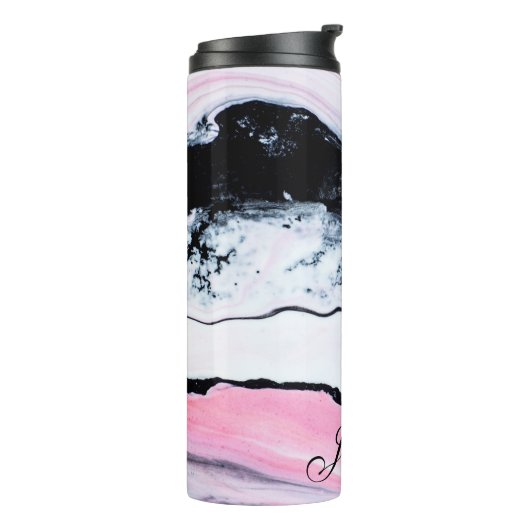 Girly TRENDY BLACK WHITE PINK MARBLE ADD JOUW NAAM Thermosbeker (Gedraaid links)