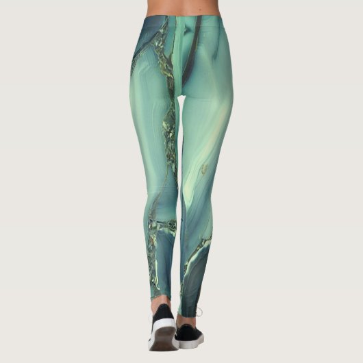 Girly Trendy Blue Marble Texture Leggings (Achterkant)