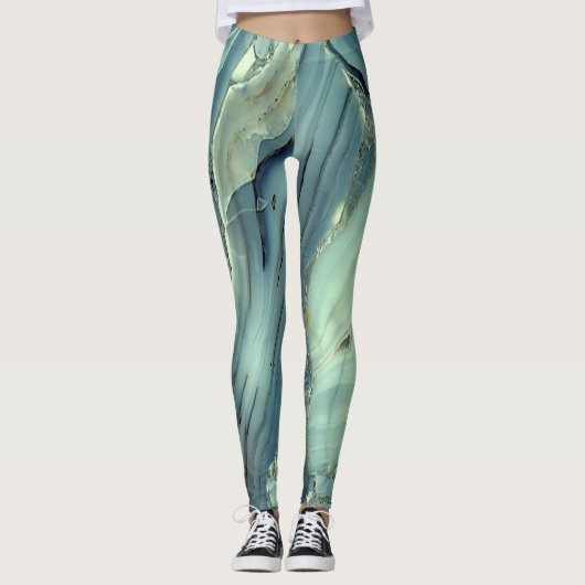 Girly Trendy Blue Marble Texture Leggings (Voorkant)