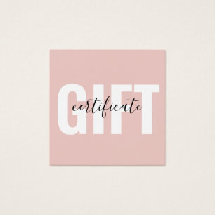 Girly Trendy Blush Pink Business Gift Certificate Vierkante Visitekaartjes