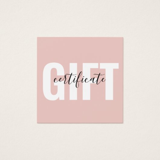 Girly Trendy Blush Pink Business Gift Certificate Vierkante Visitekaartjes (Voorkant)