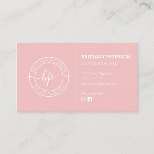 Girly Trendy Blush Pink Professional Visitekaartje (Achterkant)