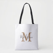 Girly Trendy Bruin Goud Monogram Tote Bag (Voorkant)