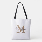Girly Trendy Bruin Goud Monogram Tote Bag (Achterkant)