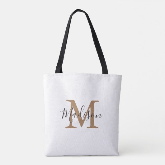 Girly Trendy Bruin Goud Monogram Tote Bag (Achterkant)