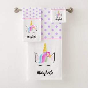 Girly trendy Cute Magical Unicorn met naam Bad Handdoek
