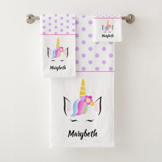 Girly trendy Cute Magical Unicorn met naam Bad Handdoek (Insitu)