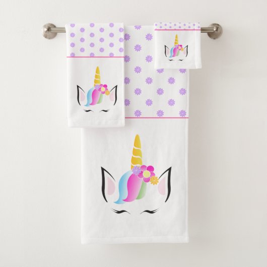 Girly trendy Cute Magical Unicorn tekening Bad Handdoek (Insitu)