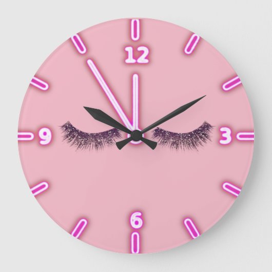 Girly Trendy Glitter Faux Lashes - Gepersonaliseer Grote Klok (Voorkant)
