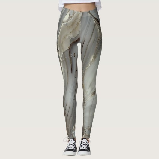 Girly Trendy Gray Marble Texture Leggings (Voorkant)