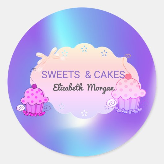 Girly Trendy, holografische cupcake bakkerij Ronde Sticker (Voorkant)