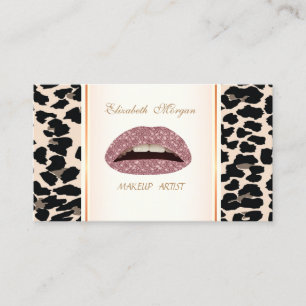 Girly Trendy Modern Elegant, Leopard Print, Lips Visitekaartje