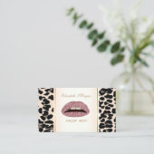 Girly Trendy Modern Elegant, Leopard Print, Lips Visitekaartje (Staand voorkant)