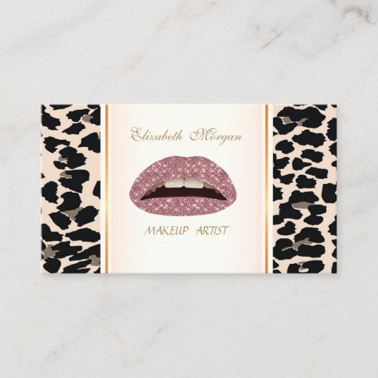 Girly Trendy Modern Elegant, Leopard Print, Lips Visitekaartje (Voorkant)