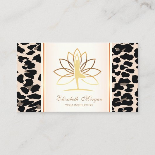Girly Trendy Modern Elegant, Leopard Print, Lotus Visitekaartje (Voorkant)