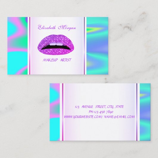 Girly Trendy Modern Elegant Lips Holographic Visitekaartje (Voorkant / Achterkant)