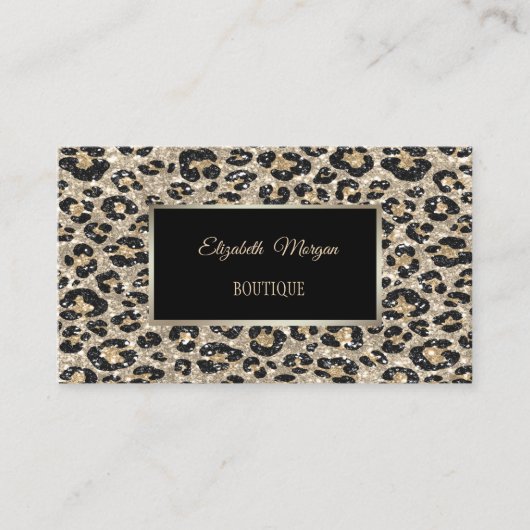 Girly Trendy Modern Glitter Leopard Print, Lijst Visitekaartje (Voorkant)