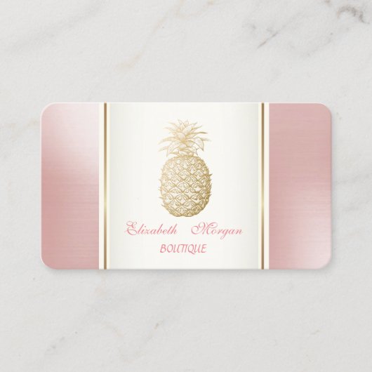 Girly Trendy Modern Gold Pineapple Tropical Visitekaartje (Voorkant)