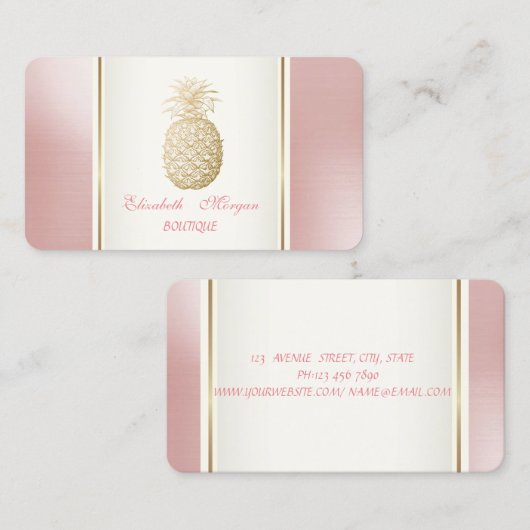 Girly Trendy Modern Gold Pineapple Tropical Visitekaartje (Voorkant / Achterkant)