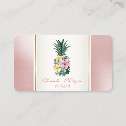 Girly Trendy Modern Pineapple Tropical Flowers Visitekaartje (Voorkant)
