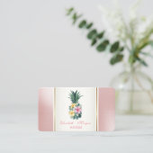 Girly Trendy Modern Pineapple Tropical Flowers Visitekaartje (Staand voorkant)