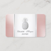 Girly Trendy Modern Silver Pineapple Tropical Visitekaartje (Voorkant)