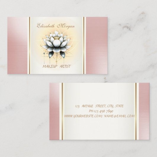 Girly trendy moderne elegante witte lotus visitekaartje (Voorkant / Achterkant)