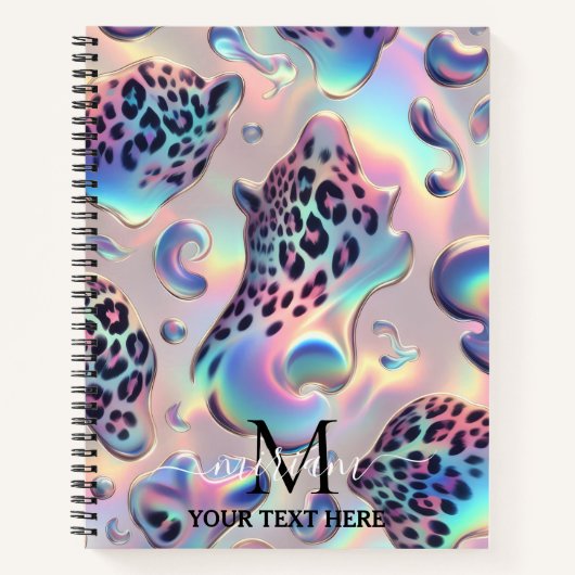 Girly Trendy Opal Leopard Print Monogram Notitieboek (Voorkant)
