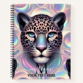 Girly Trendy Opal Leopard Print Monogram Notitieboek