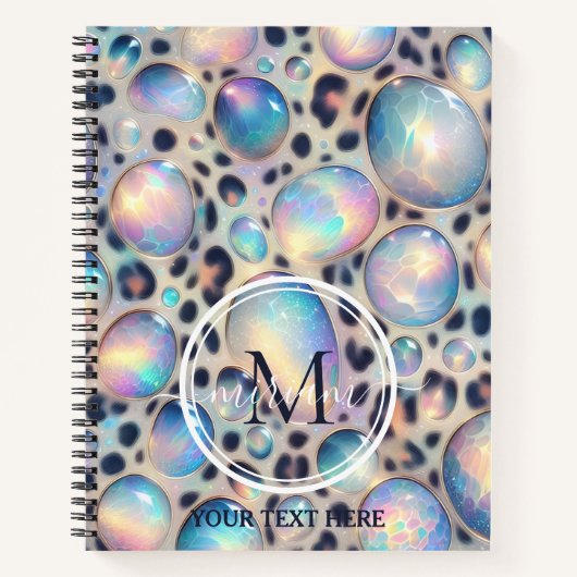 Girly Trendy Opal Leopard Print Monogram Notitieboek (Voorkant)