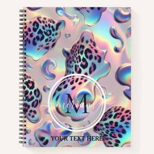 Girly Trendy Opal Leopard Print Monogram Softcover Notitieboek (Voorkant)