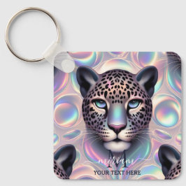 Girly Trendy Opal Leopard Print Monogram Softcover Sleutelhanger