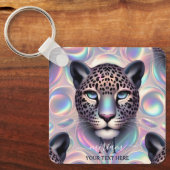 Girly Trendy Opal Leopard Print Monogram Softcover Sleutelhanger (Voorkant)