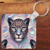 Girly Trendy Opal Leopard Print Monogram Softcover Sleutelhanger (Achterkant)