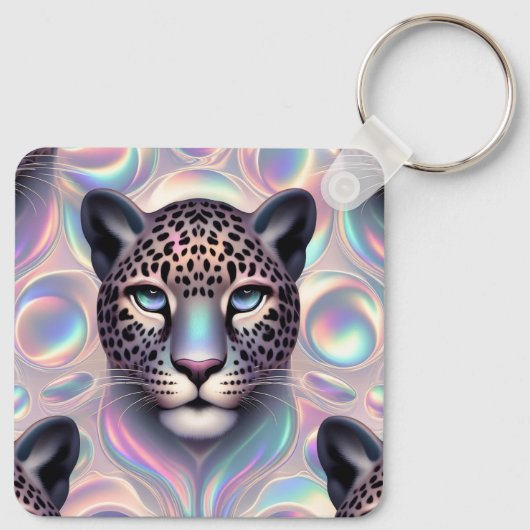 Girly Trendy Opal Leopard Print Monogram Softcover Sleutelhanger (Achterkant)