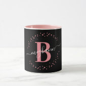 Girly Trendy Pink Black Name Monogram Script Coffe Mok (Midden)