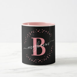 Girly Trendy Pink Black Name Monogram Script Coffe Mok