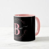 Girly Trendy Pink Black Name Monogram Script Coffe Mok (Voorkant rechts)