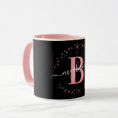 Girly Trendy Pink Black Name Monogram Script Coffe Mok (Voorkant links)