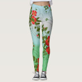 Girly Trendy Red Green White Floral Waterverf Leggings (Voorkant)