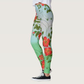 Girly Trendy Red Green White Floral Waterverf Leggings (Links)
