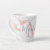Girly Trendy Roos Gold Folie Marmeren Monogram Latte Mok (Linkerhoek)