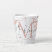 Girly Trendy Roos Gold Folie Marmeren Monogram Latte Mok (Voorkant)