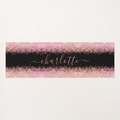 Girly Trendy Roos Gold Glitter Script Name Yogamat (Achterkant (horizontaal))
